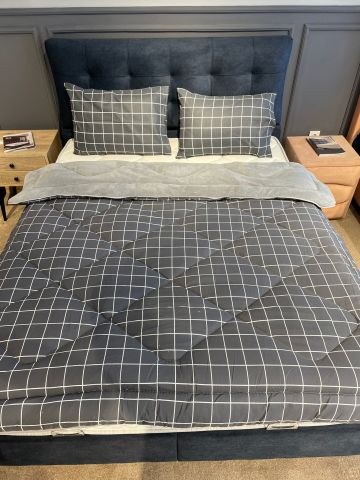 Tekstil Diyarı Çift Kişilik Welsoft Yorgan Yastıklı Antrasit Kare