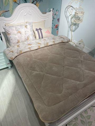 Tekstil Diyarı Tek Kişilik Çift Taraflı Welsoft Yorgan Bej Kelebek