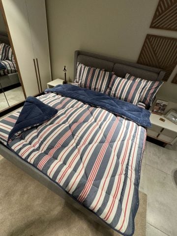 Çift Kişilik Welsoft Pufidik Uyku Seti Naturel Series İndigo (Lastikli Çarşaflı)