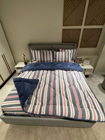 Çift Kişilik Welsoft Pufidik Uyku Seti Naturel Series İndigo (Lastikli Çarşaflı)