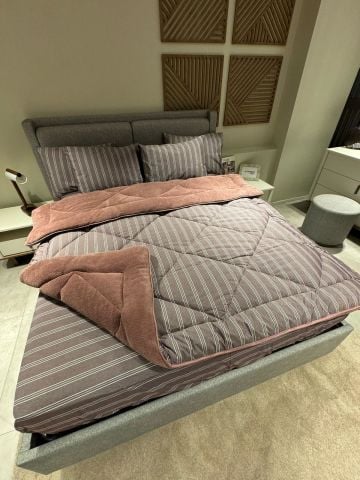 Çift Kişilik Welsoft Pufidik Uyku Seti Naturel Series Kül Moru (Lastikli Çarşaflı)