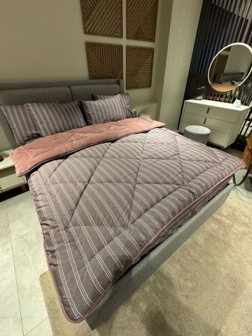 Çift Kişilik Welsoft Pufidik Uyku Seti Naturel Series Kül Moru (Lastikli Çarşaflı)