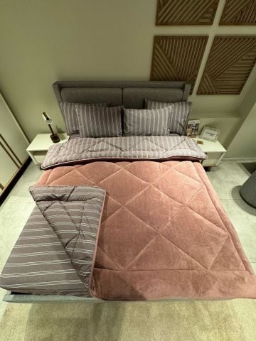 Çift Kişilik Welsoft Pufidik Uyku Seti Naturel Series Kül Moru (Lastikli Çarşaflı)