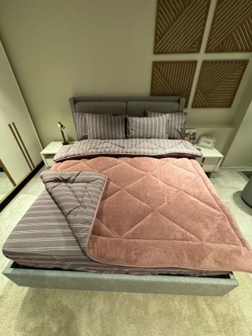 Çift Kişilik Welsoft Pufidik Uyku Seti Naturel Series Kül Moru (Lastikli Çarşaflı)