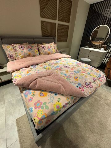 Çift Kişilik Welsoft Pufidik Uyku Seti Pudra Flower (Lastikli Çarşaflı)