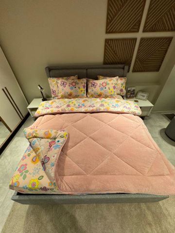 Çift Kişilik Welsoft Pufidik Uyku Seti Pudra Flower (Lastikli Çarşaflı)