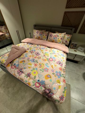 Çift Kişilik Welsoft Pufidik Uyku Seti Pudra Flower (Lastikli Çarşaflı)