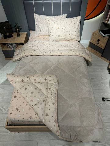 Tek Kişilik Welsoft Pufidik Uyku Seti Bej Yıldız