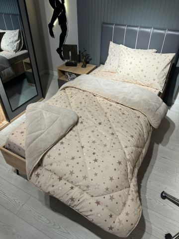 Tek Kişilik Welsoft Pufidik Uyku Seti Bej Yıldız