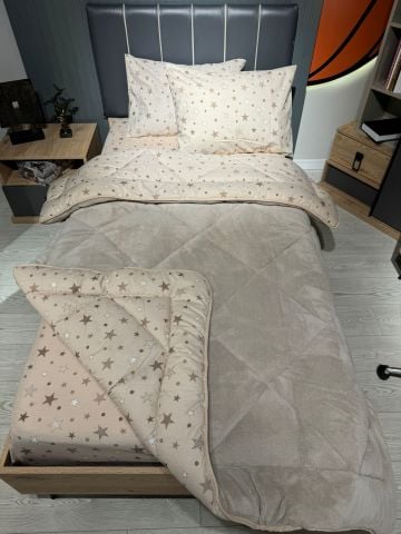Tek Kişilik Welsoft Pufidik Uyku Seti Bej Yıldız