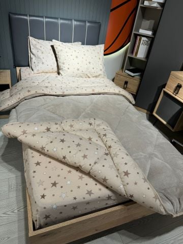 Tek Kişilik Welsoft Pufidik Uyku Seti Bej Yıldız