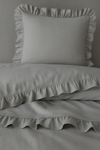 Tek Kişilik Fırfırlı Nevresim Takımı Prıvate ( Lastikli Çarşaflı ) Gri