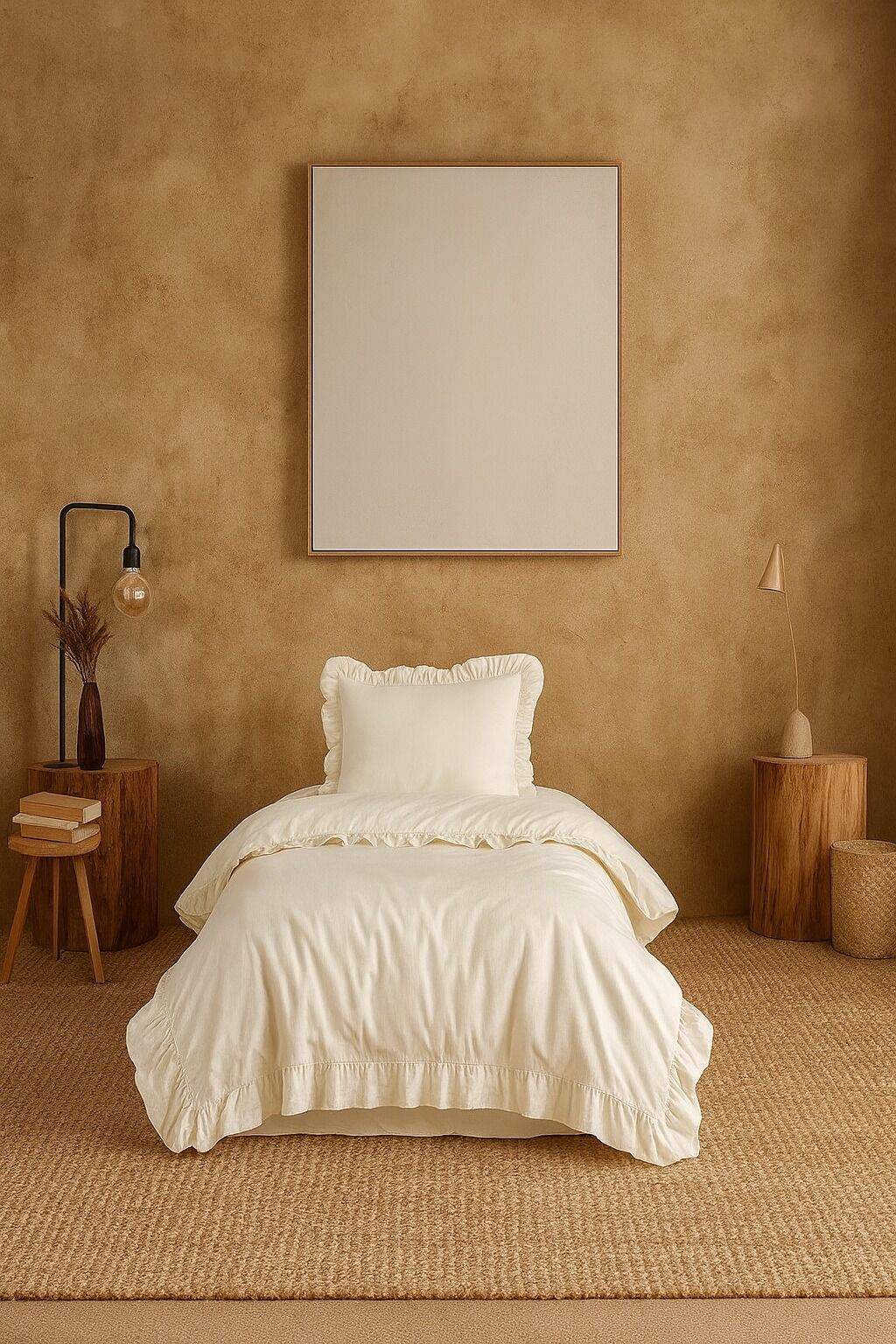 Tek Kişilik Fırfırlı Nevresim Takımı Prıvate ( Lastikli Çarşaflı ) Krem