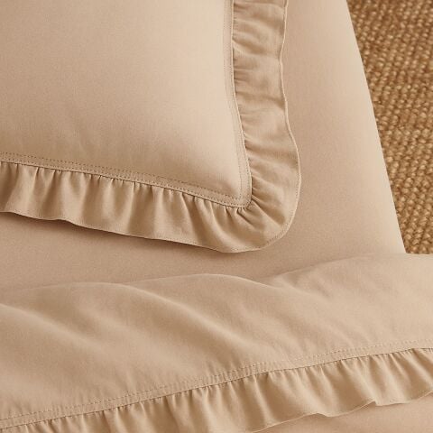 Tek Kişilik Fırfırlı Nevresim Takımı Prıvate ( Lastikli Çarşaflı ) Bej