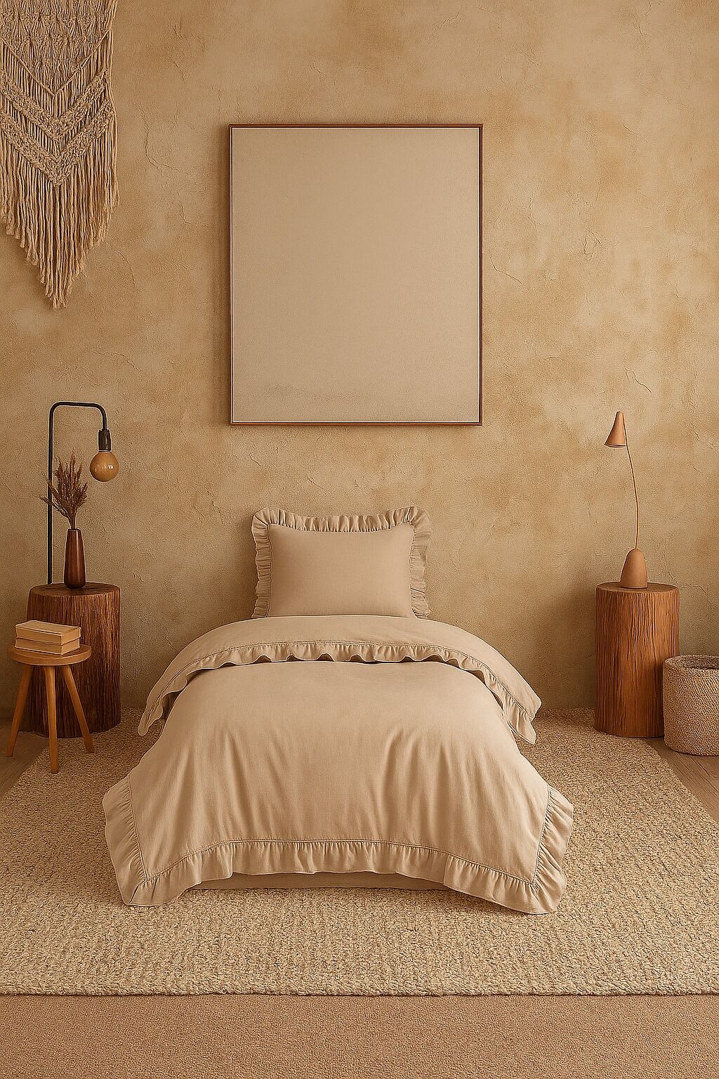 Tek Kişilik Fırfırlı Nevresim Takımı Prıvate ( Lastikli Çarşaflı ) Bej