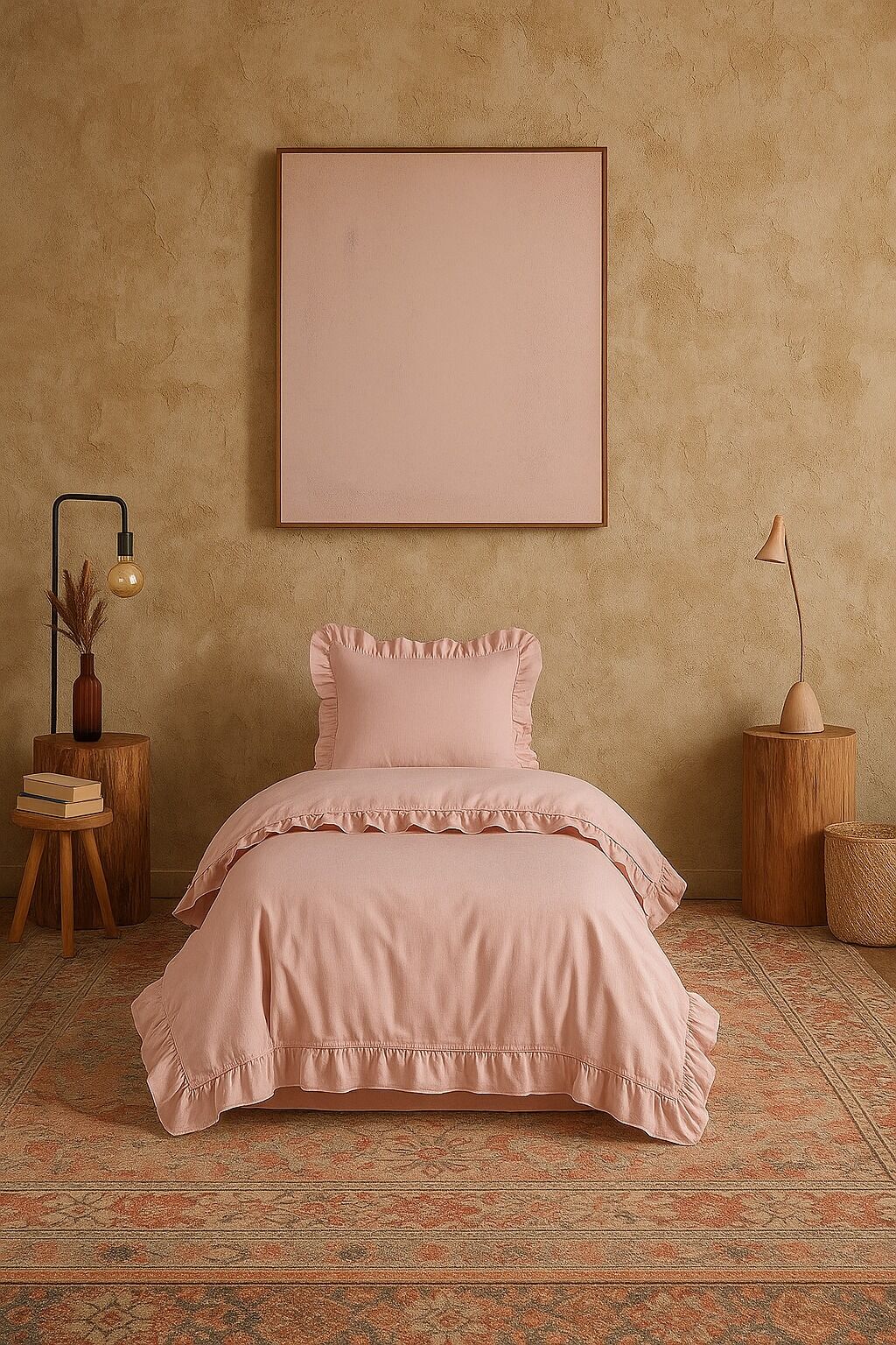 Tek Kişilik Fırfırlı Nevresim Takımı Prıvate ( Lastikli Çarşaflı ) Pudra