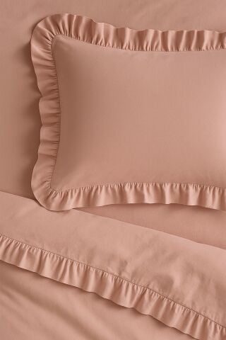 Tek Kişilik Fırfırlı Nevresim Takımı Prıvate ( Lastikli Çarşaflı ) Pudra