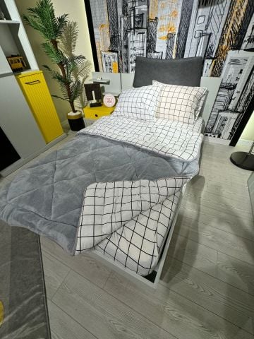 Tek Kişilik Welsoft Pufidik Uyku Seti Beyaz Kare