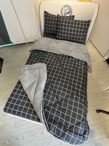 Tek Kişilik Welsoft Pufidik Uyku Seti Antrasit Kare