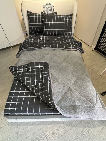 Tek Kişilik Welsoft Pufidik Uyku Seti Antrasit Kare