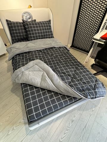 Tek Kişilik Welsoft Pufidik Uyku Seti Antrasit Kare