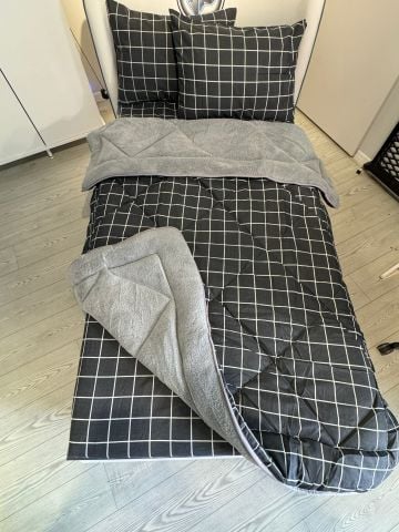 Tek Kişilik Welsoft Pufidik Uyku Seti Antrasit Kare