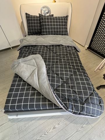 Tek Kişilik Welsoft Pufidik Uyku Seti Antrasit Kare