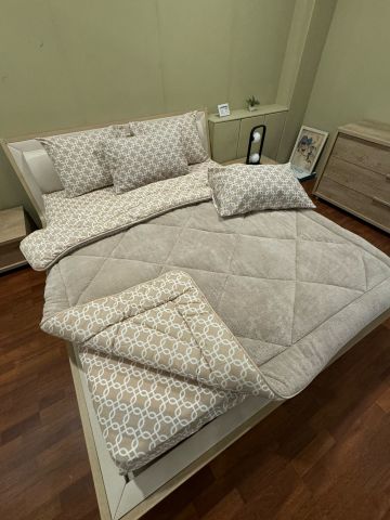 Çift Kişilik Welsoft  Pufidik Uyku Seti Bej Zincir (Lastikli Çarşaflı)