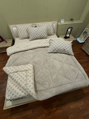 Çift Kişilik Welsoft  Pufidik Uyku Seti Bej Zincir (Lastikli Çarşaflı)