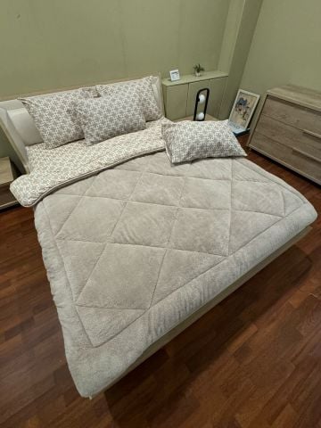 Çift Kişilik Welsoft  Pufidik Uyku Seti Bej Zincir (Lastikli Çarşaflı)