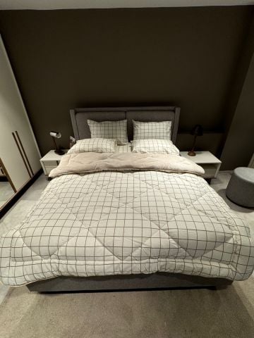 Çift Kişilik Welsoft Pufidik Uyku Seti Krem Kare (Lastikli Çarşaflı)