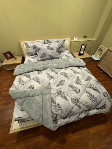 Çift Kişilik Welsoft  Pufidik Uyku Seti Gri Tüy (Lastikli Çarşaflı)