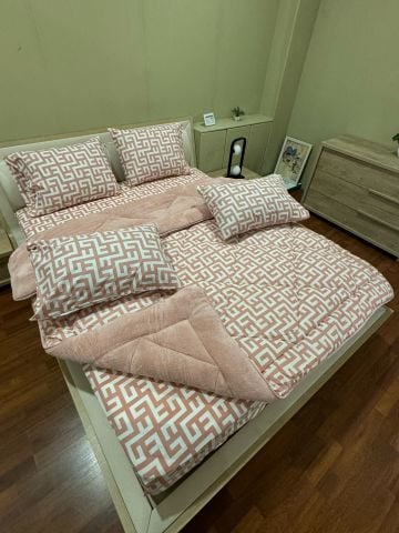 Çift Kişilik Welsoft Pufidik Uyku Seti Pudra Labirent (Lastikli Çarşaflı)