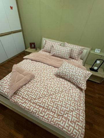 Çift Kişilik Welsoft Pufidik Uyku Seti Pudra Labirent (Lastikli Çarşaflı)