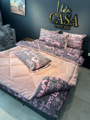 Çift Kişilik Welsoft  Pufidik Uyku Seti Pudra Love (Lastikli Çarşaflı)