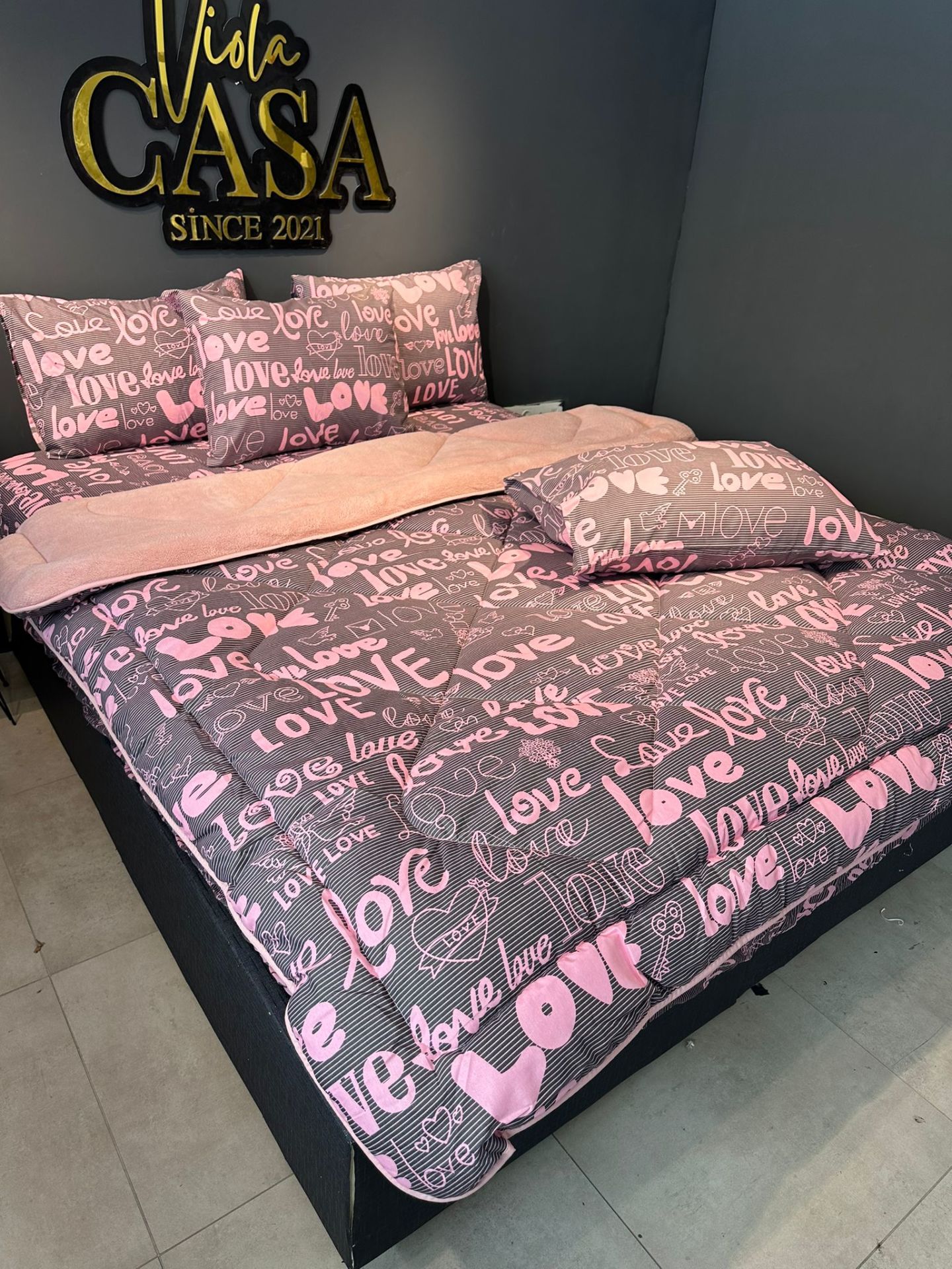 Çift Kişilik Welsoft  Pufidik Uyku Seti Pudra Love (Lastikli Çarşaflı)