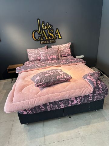 Çift Kişilik Welsoft  Pufidik Uyku Seti Pudra Love (Lastikli Çarşaflı)