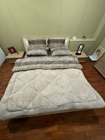 Çift Kişilik Welsoft Pufidik Uyku Seti Bej Leopar (Lastikli Çarşaflı)