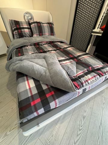 Tek Kişilik Welsoft Pufidik Uyku Seti Gri Ekose