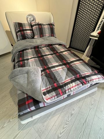 Tek Kişilik Welsoft Pufidik Uyku Seti Gri Ekose