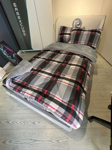 Tek Kişilik Welsoft Pufidik Uyku Seti Gri Ekose