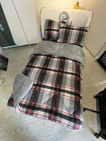 Tek Kişilik Welsoft Pufidik Uyku Seti Gri Ekose