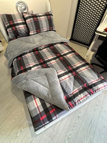 Tek Kişilik Welsoft Pufidik Uyku Seti Gri Ekose