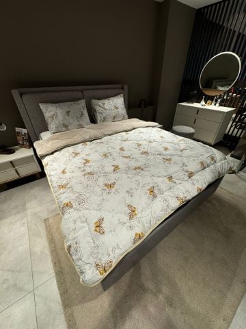 Tekstil Diyarı Çift Kişilik Welsoft Yorgan Yastıklı Bej Kelebek