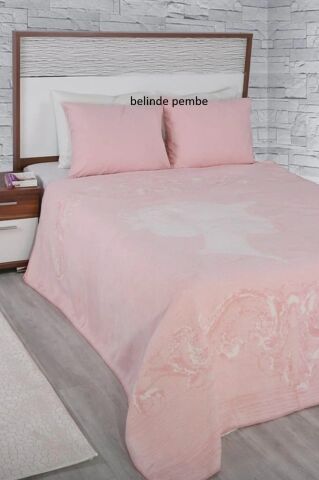 Dinarsu Çift Taraflı Pamuk Battaniye Çift Kişilik Belinde Pembe