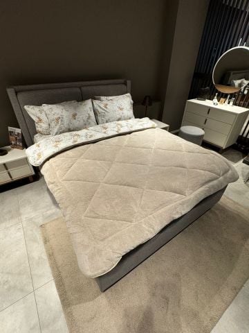 Çift Kişilik Welsoft Pufidik Uyku Seti Bej Kelebek (Lastikli Çarşaflı)