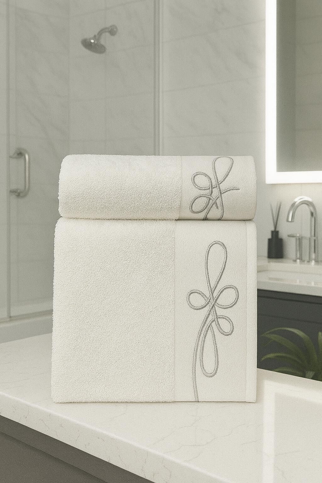 %100 Pamuk Nakışlı Tek Kişilik Hamam Seti Lora