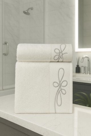 %100 Pamuk Nakışlı Tek Kişilik Hamam Seti Lora