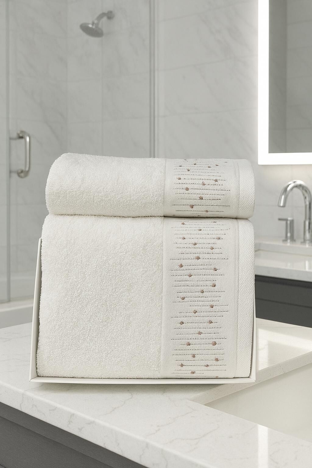 %100 Pamuk Nakışlı Tek Kişilik Hamam Seti Flora