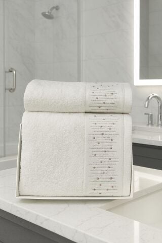 %100 Pamuk Nakışlı Tek Kişilik Hamam Seti Flora